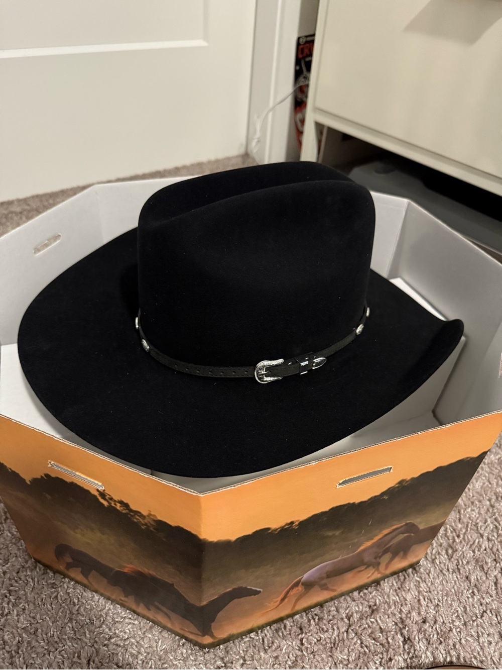Vintage Larry Mahan Milano Black Western 5X Felt Cowboy Hat with Buckle Band